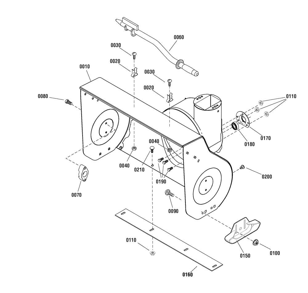 Auger Housing Assembly Diagram and Parts List for 1695931 2010 Briggs and Stratton Snow Blower